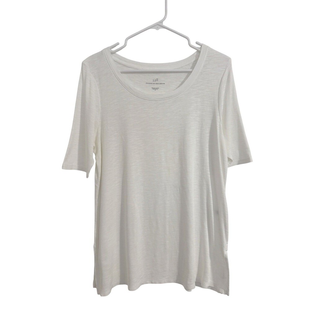 J Jill  Pima Scoop-Neck Elbow-Sleeve Tee Top Shirt M White Minimalist Capsule